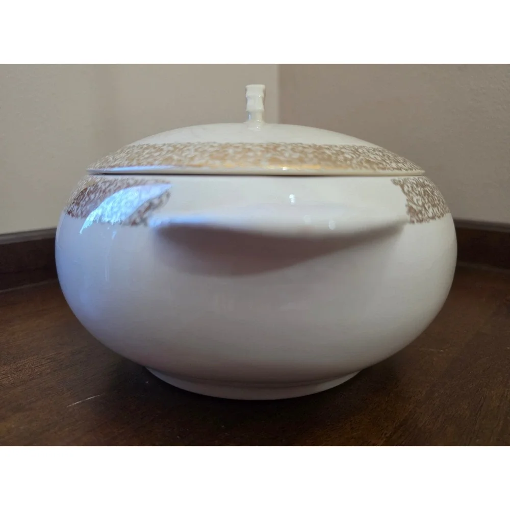 Vintage Paden City Pottery Bak-Serv Lidded Tureen Casserole Dish 22K Gold 1930s